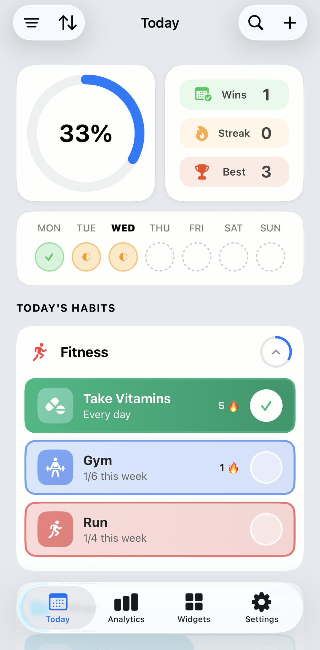 Today screen — light theme