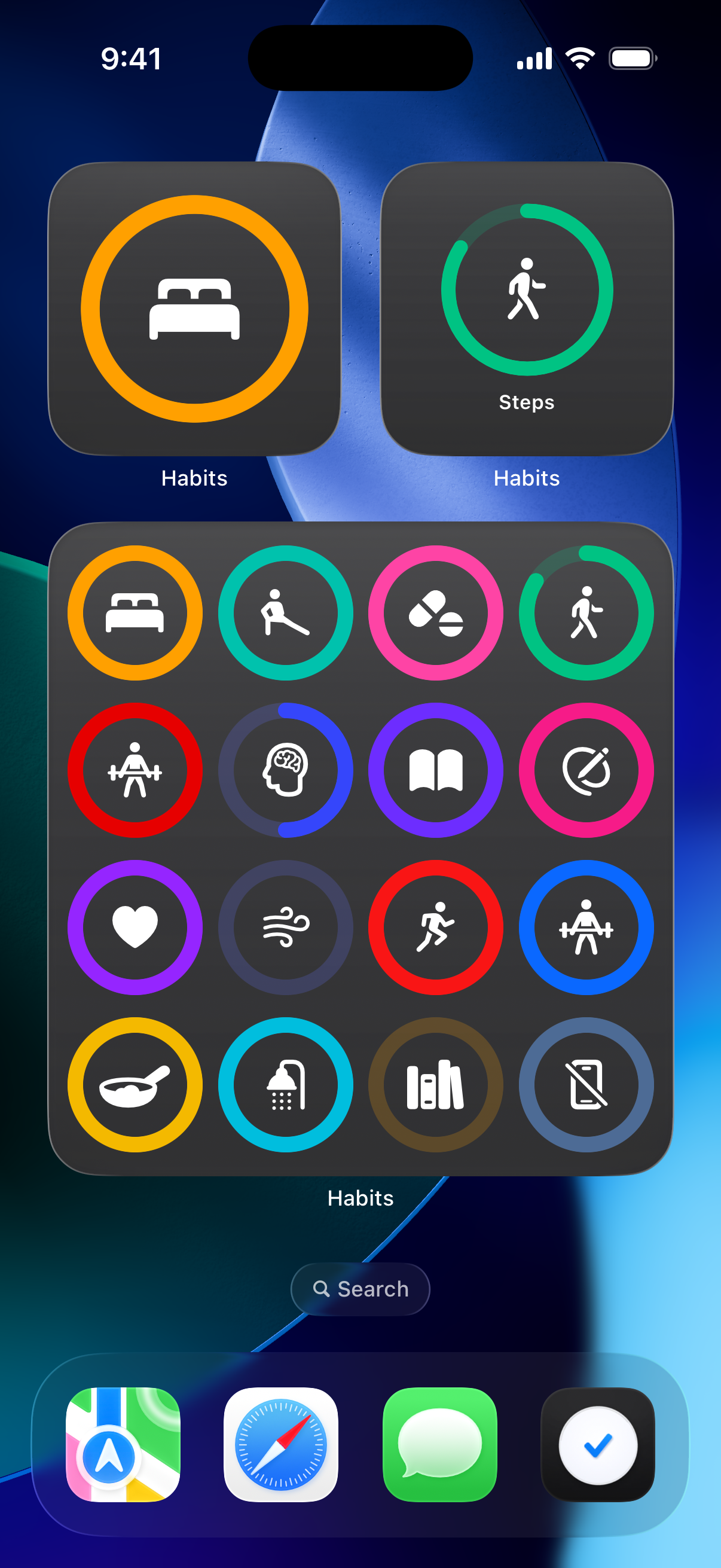 Habits widget collection on an iPhone Home Screen.